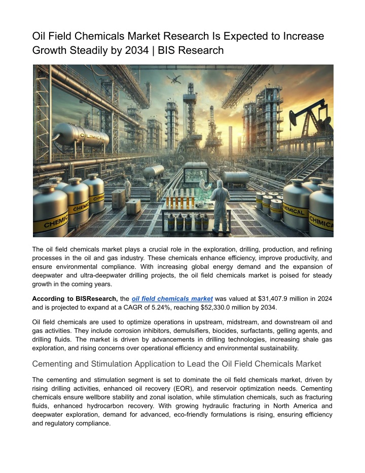 oil field chemicals market research is expected