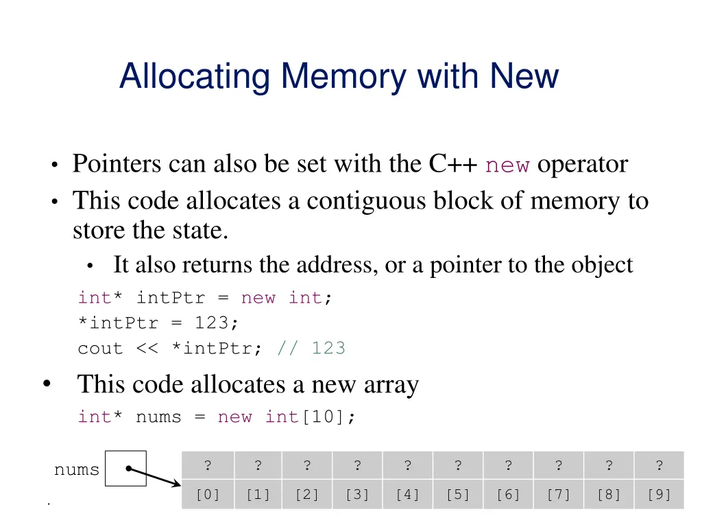 allocating memory with new