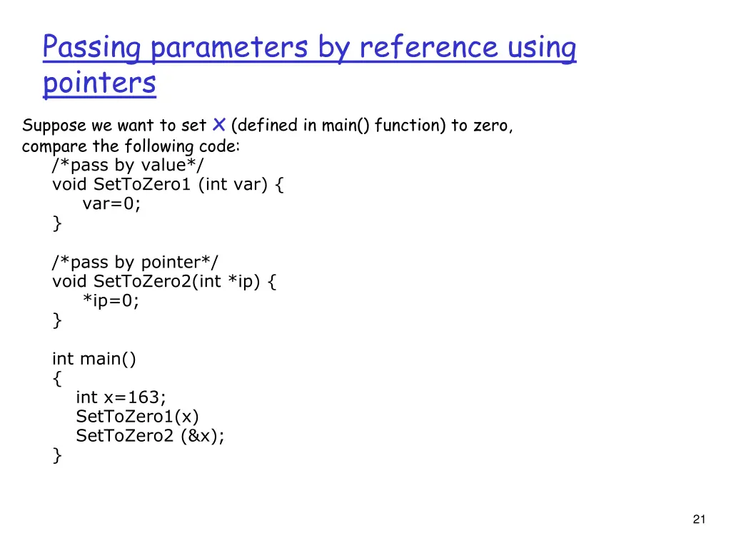 passing parameters by reference using pointers