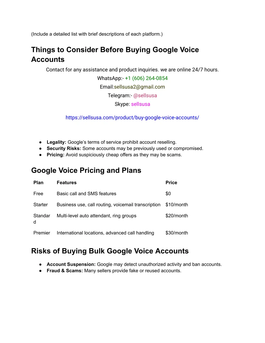 include a detailed list with brief descriptions