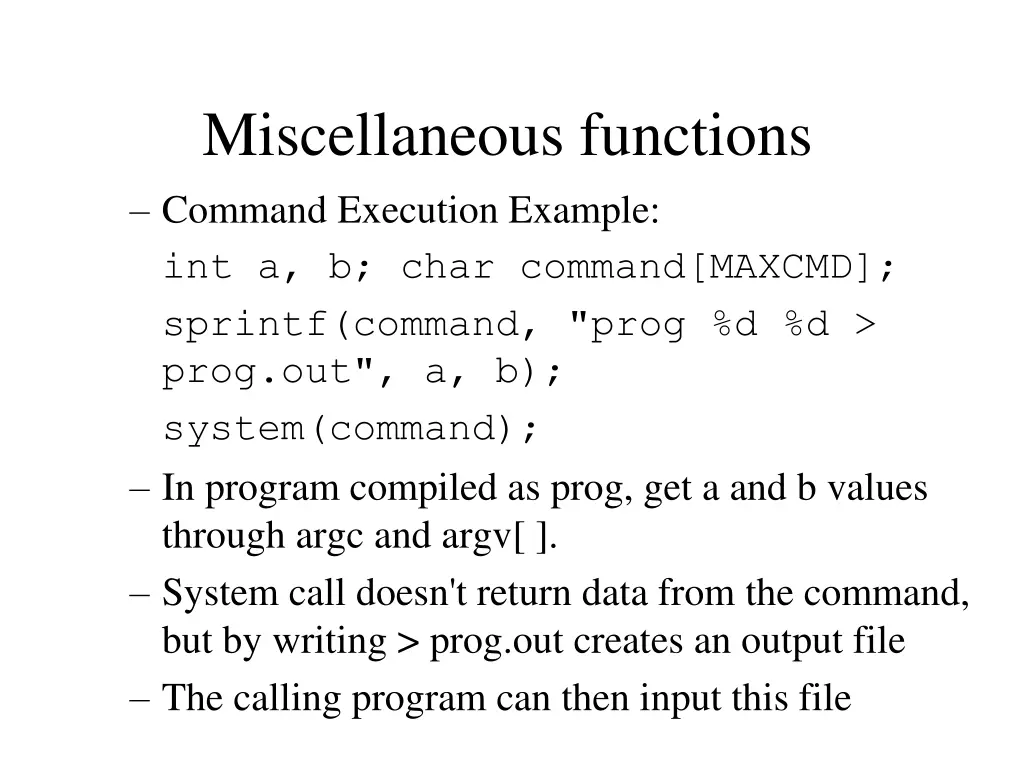 miscellaneous functions command execution example