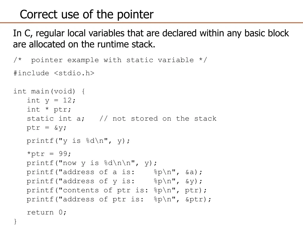correct use of the pointer 2