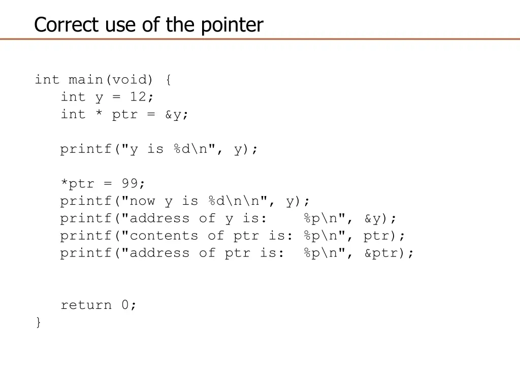 correct use of the pointer