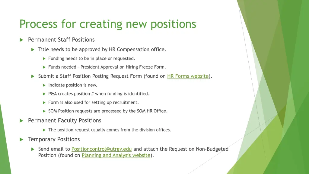 process for creating new positions