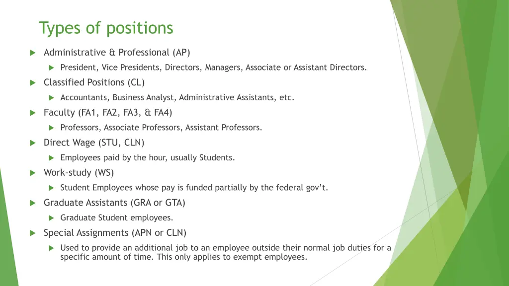 types of positions