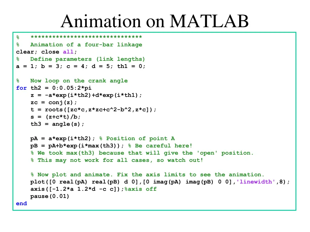 animation on matlab