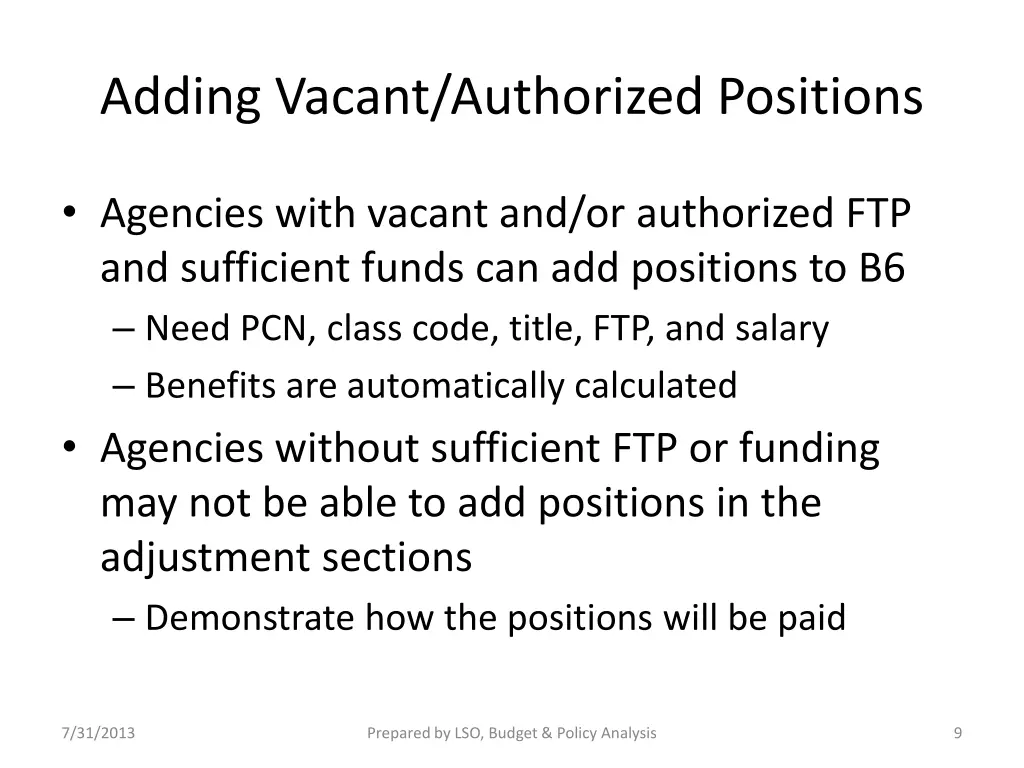 adding vacant authorized positions