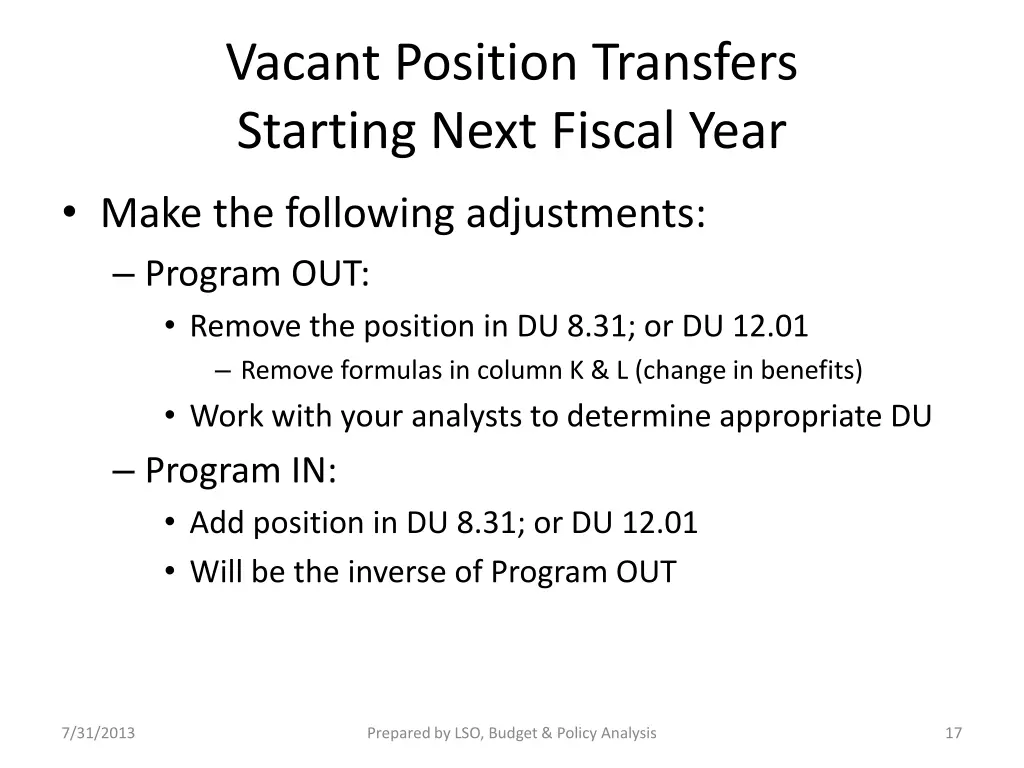 vacant position transfers starting next fiscal