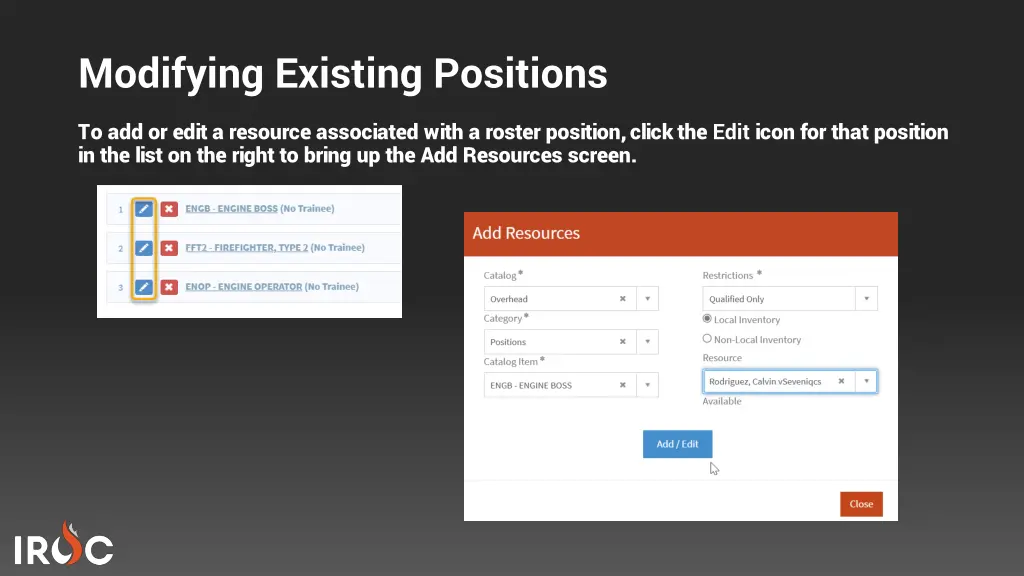 modifying existing positions