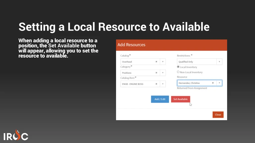 setting a local resource to available