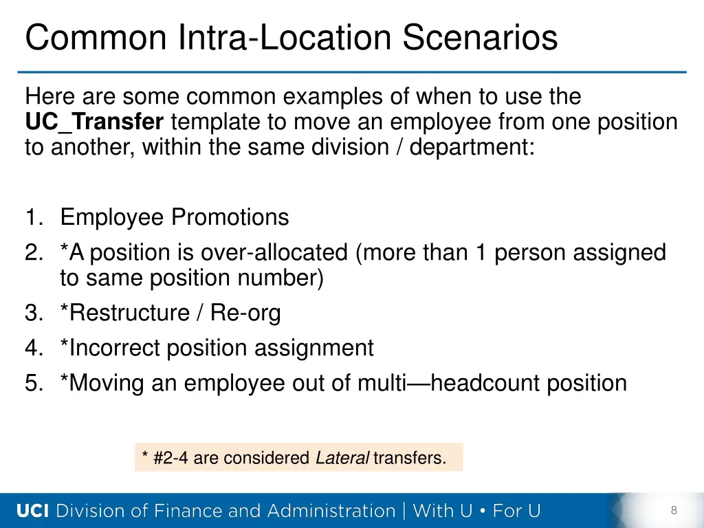 common intra location scenarios