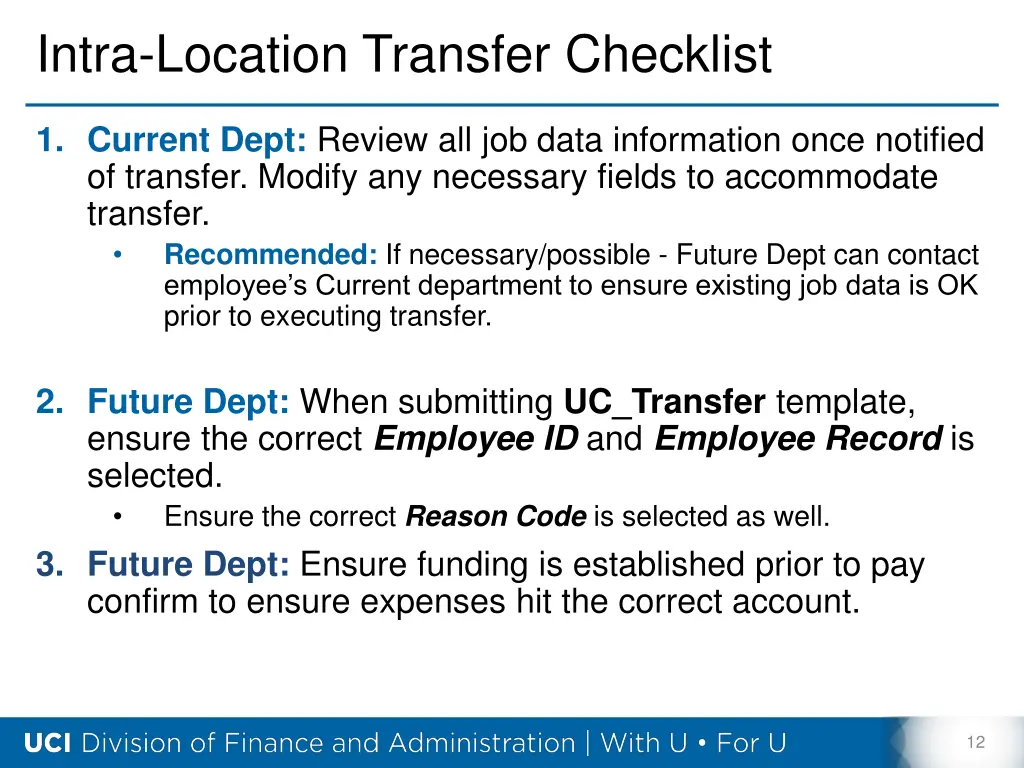 intra location transfer checklist