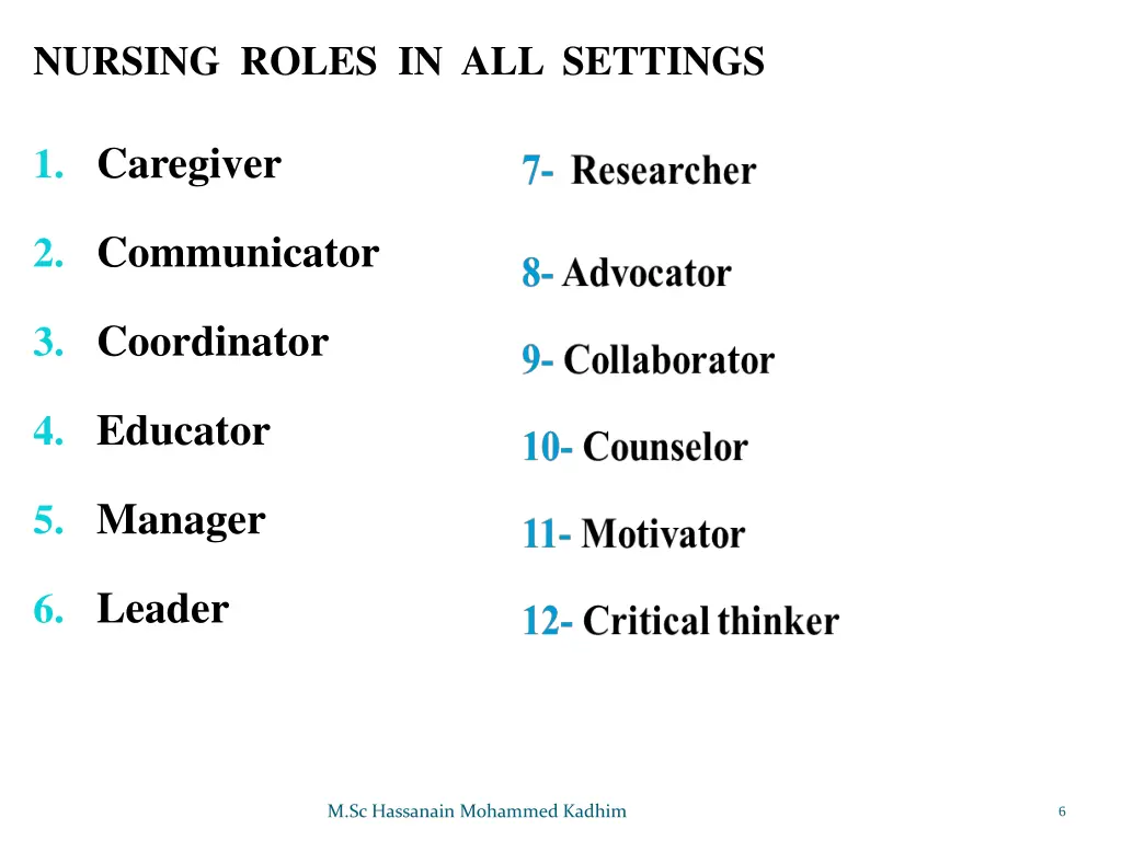 nursing roles in all settings
