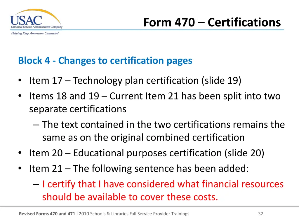 form 470 certifications