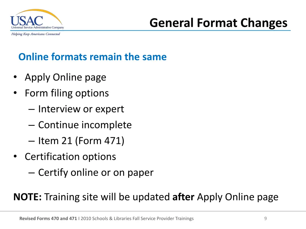 general format changes 1