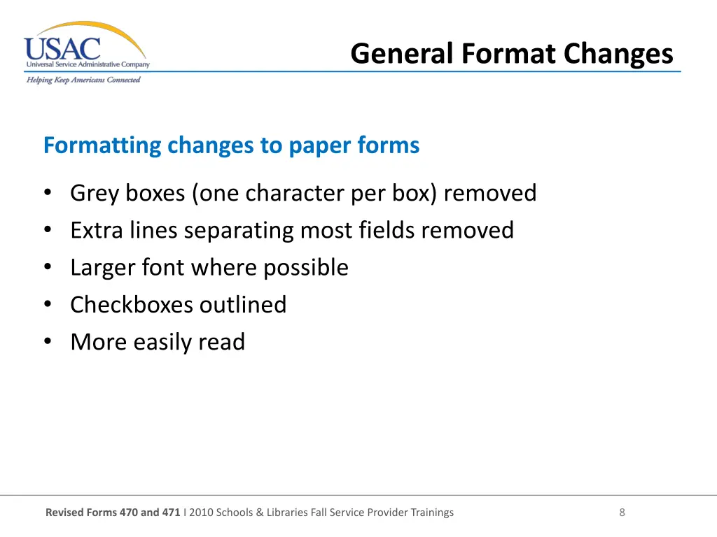general format changes