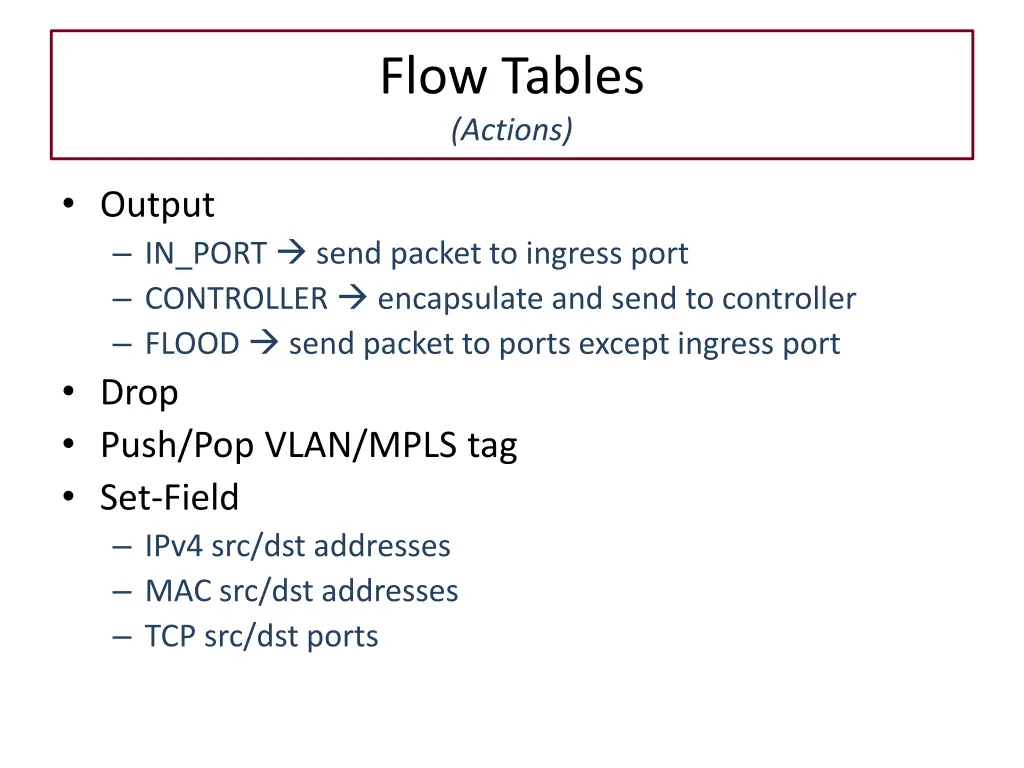 flow tables actions