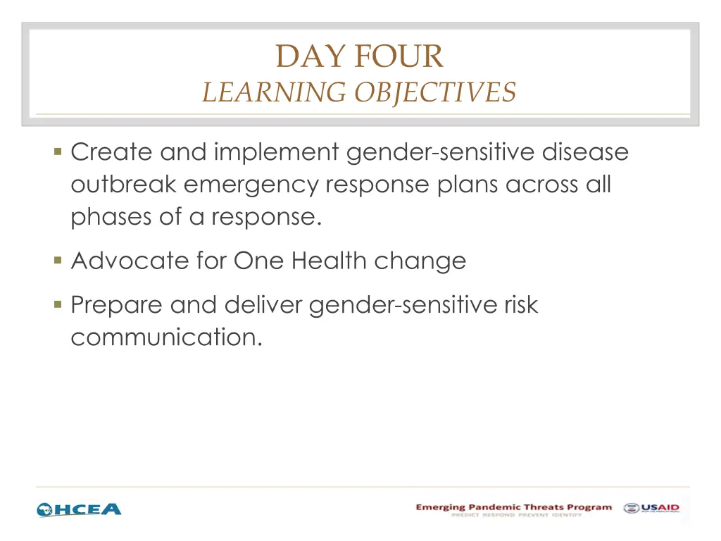 day four learning objectives 1
