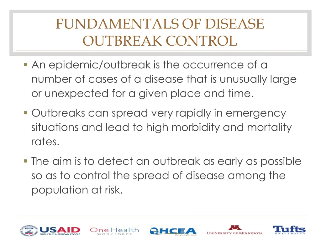 fundamentals of disease outbreak control
