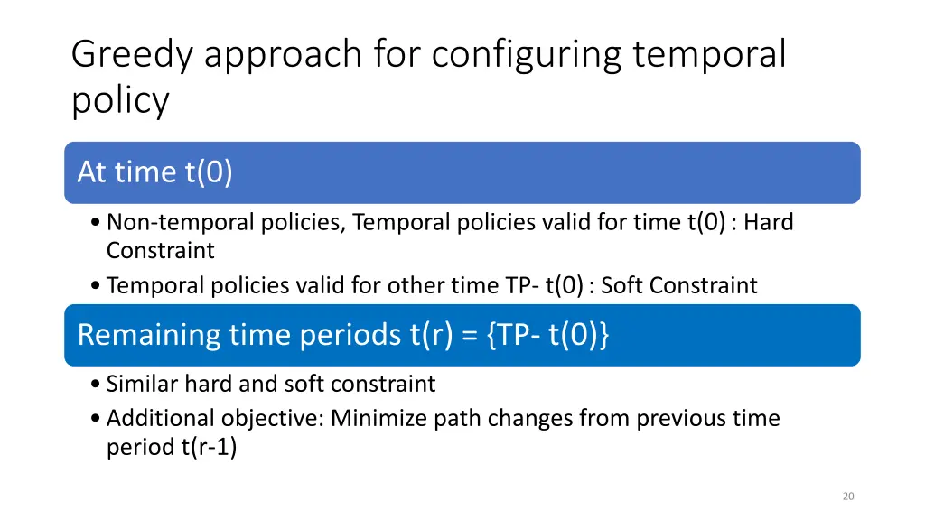 greedy approach for configuring temporal policy