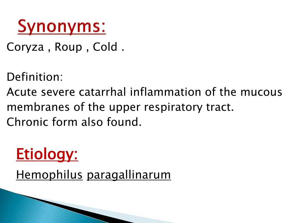 coryza roup cold