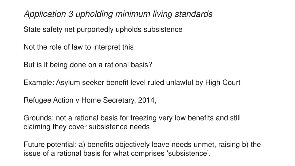 application 3 upholding minimum living standards