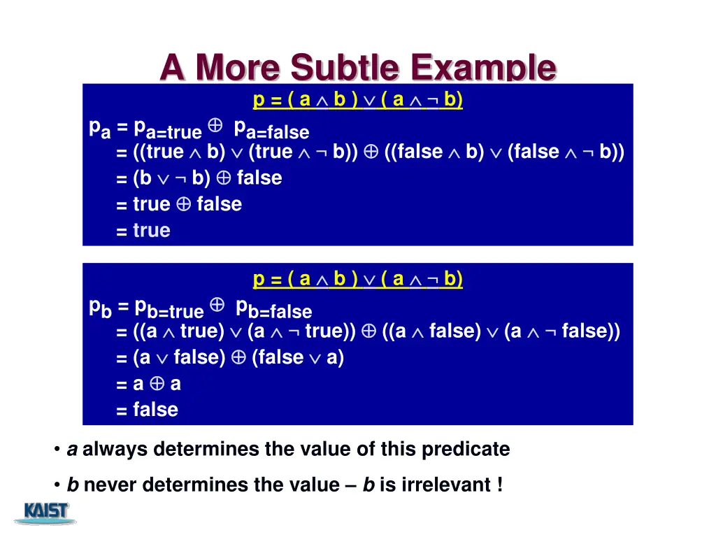 a more subtle example p a b a b p a p a true