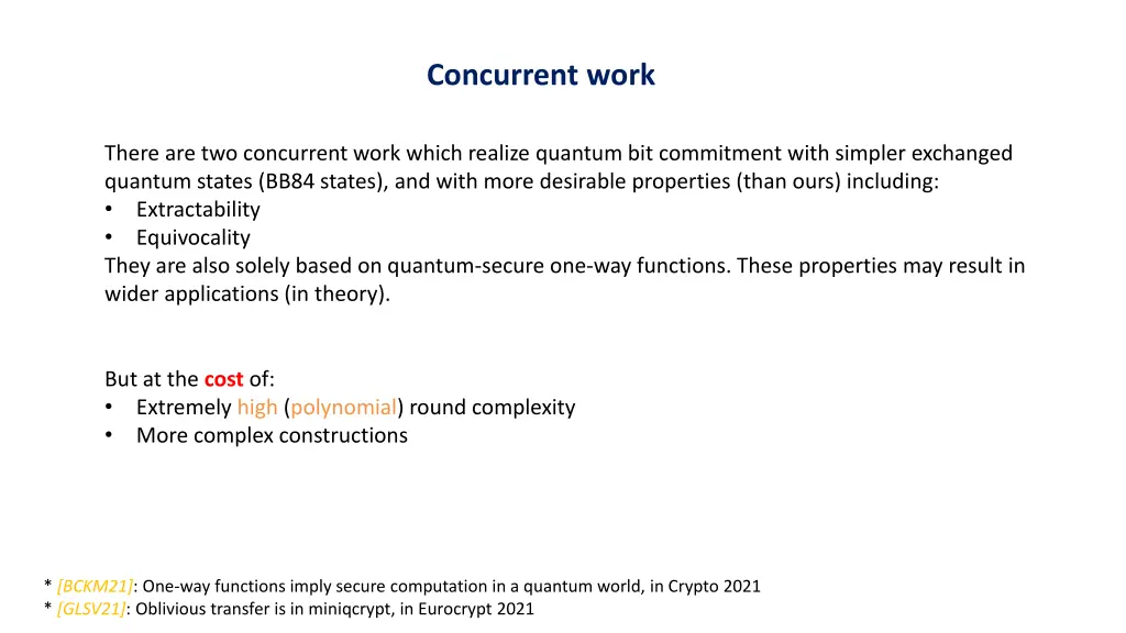 concurrent work