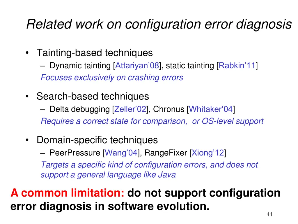 related work on configuration error diagnosis