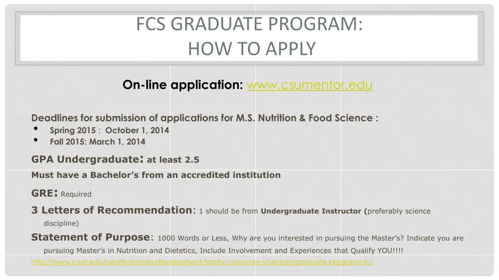 fcs graduate program how to apply