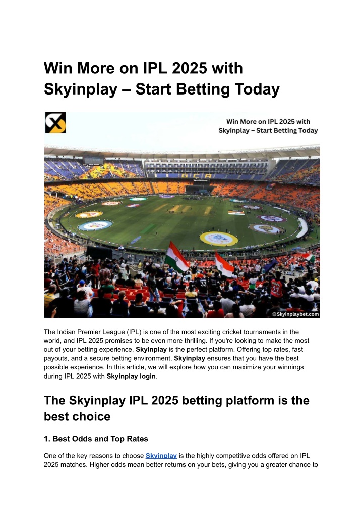 win more on ipl 2025 with skyinplay start betting