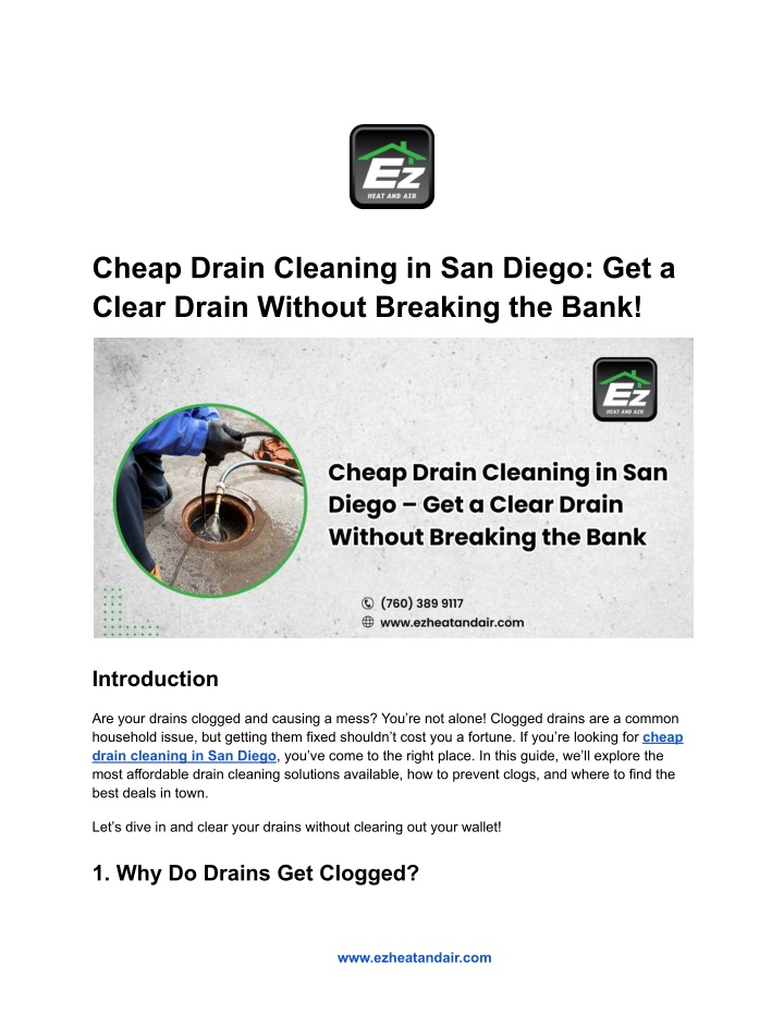 cheap drain cleaning in san diego get a clear