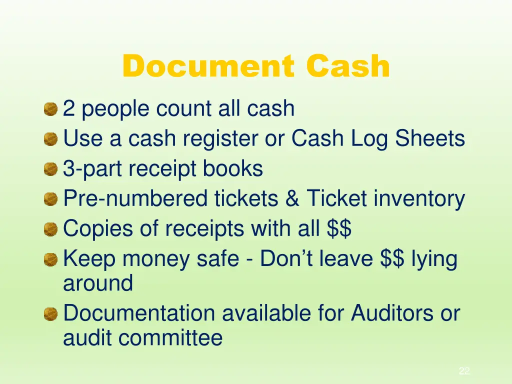 document cash 2 people count all cash use a cash