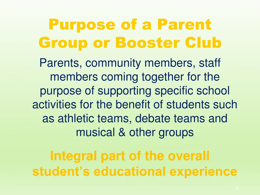 purpose of a parent group or booster club parents
