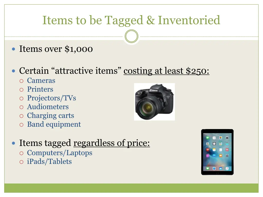 items to be tagged inventoried