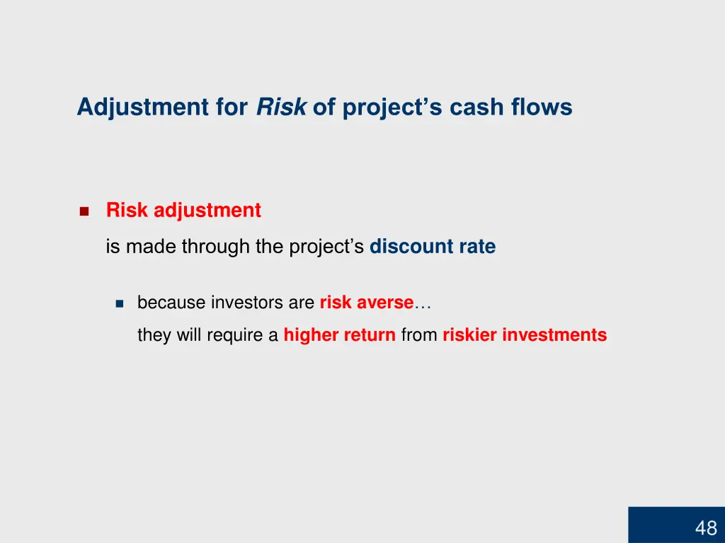 adjustment for risk of project s cash flows