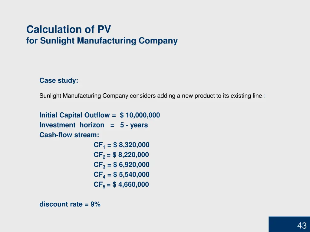 calculation of pv for sunlight manufacturing
