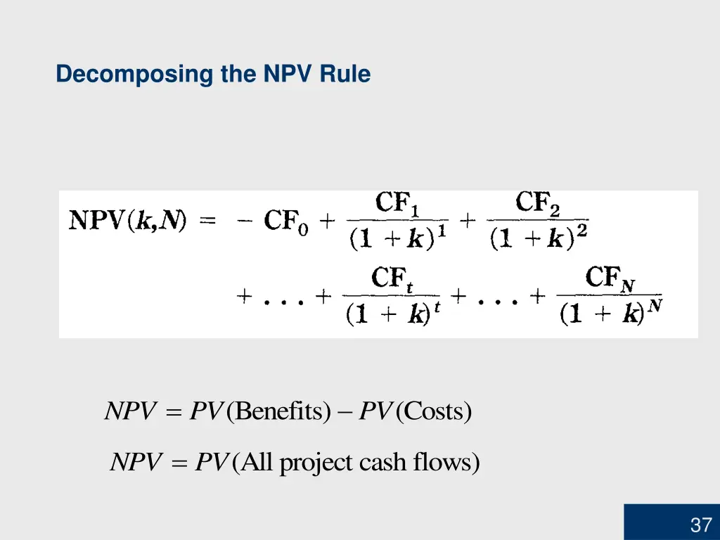 decomposing the npv rule