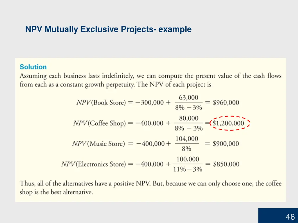 npv mutually exclusive projects example