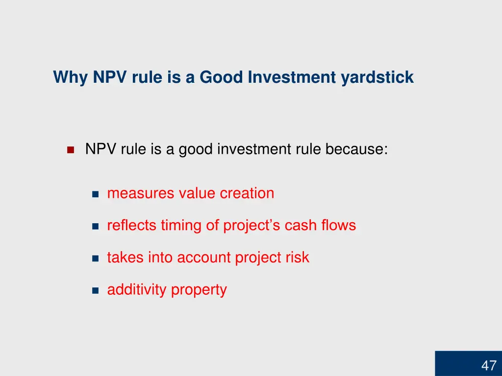 why npv rule is a good investment yardstick