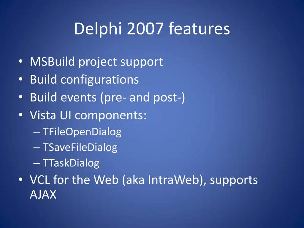 delphi 2007 features
