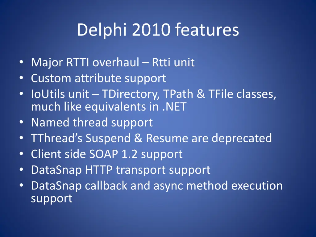 delphi 2010 features