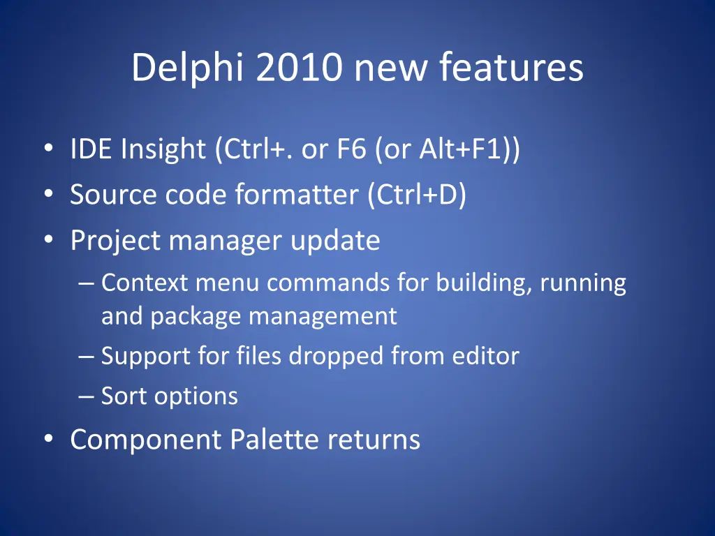 delphi 2010 new features