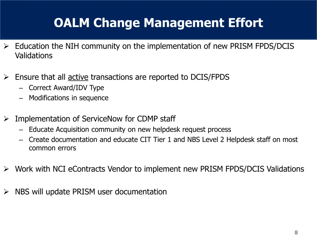 oalm change management effort