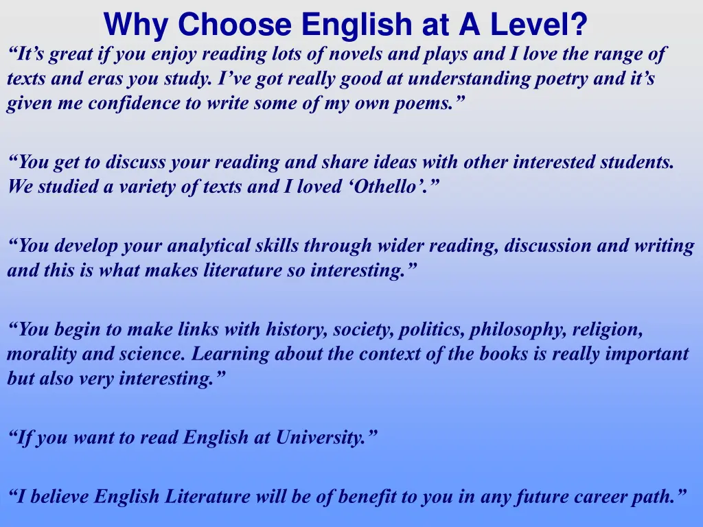 why choose english at a level it s great