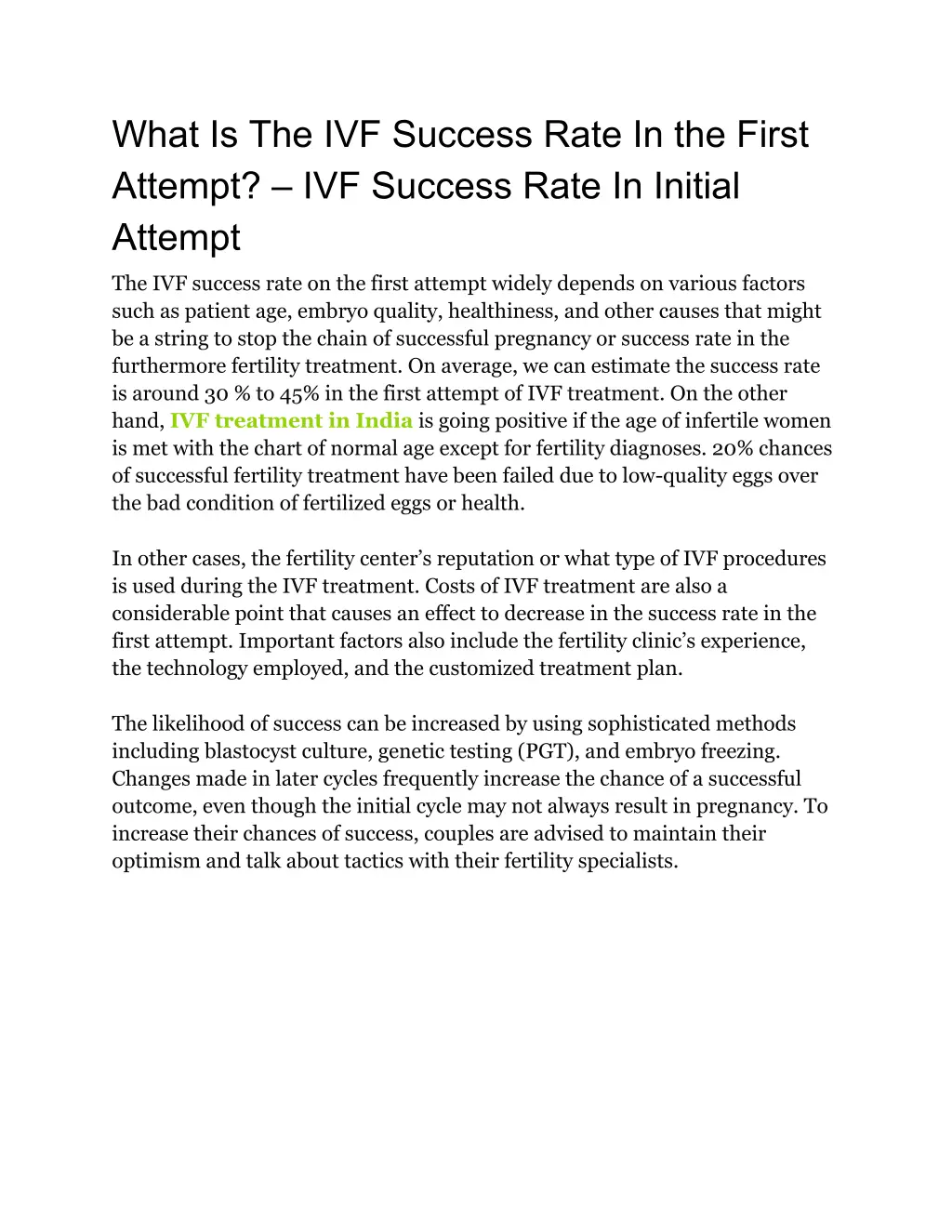 what is the ivf success rate in the first attempt
