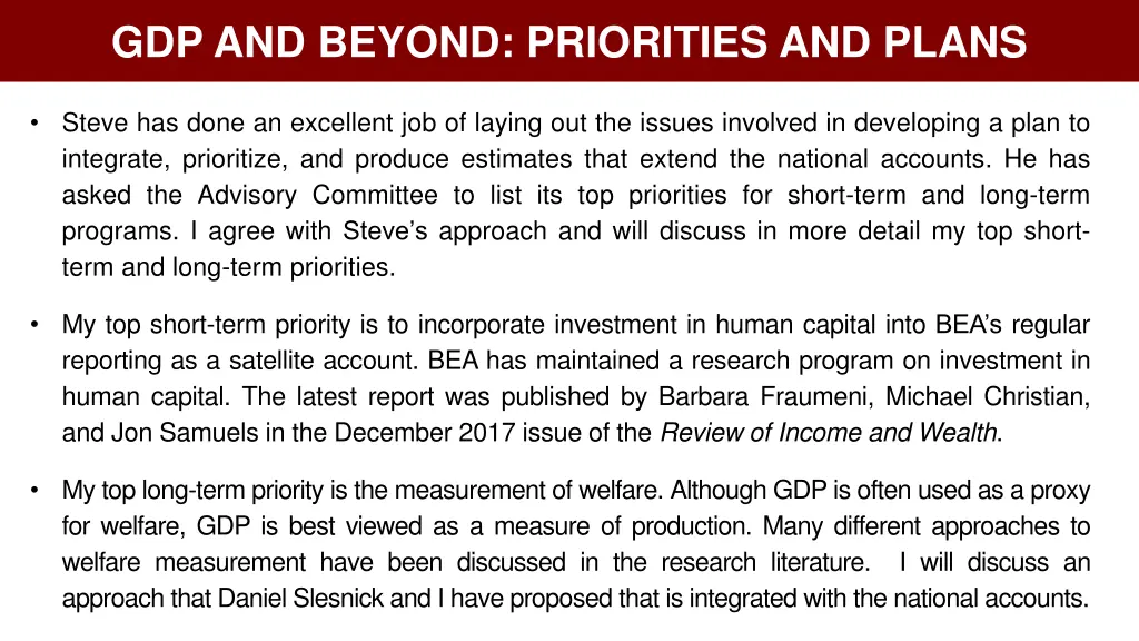 gdp and beyond priorities and plans 1