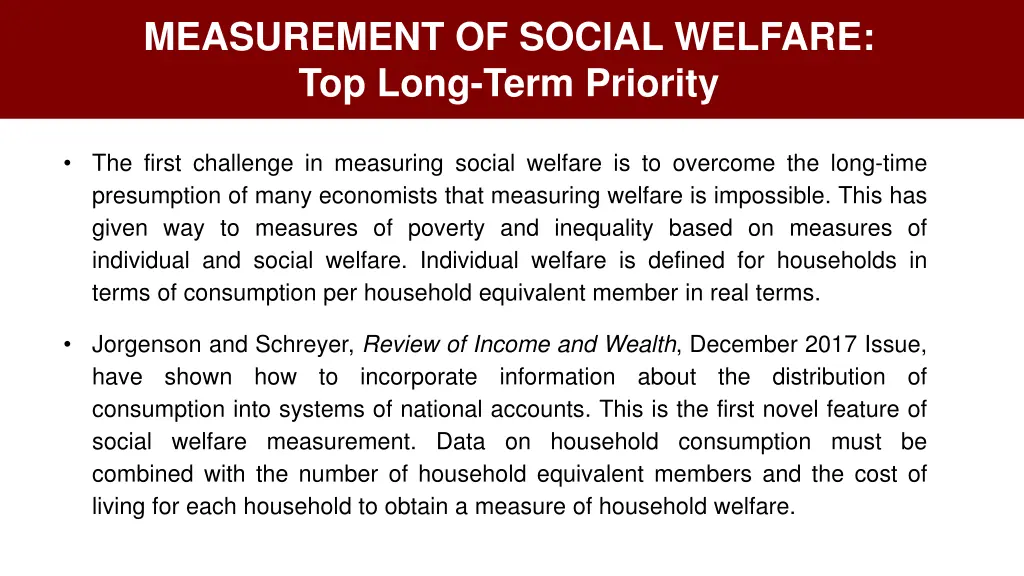 measurement of social welfare top long term