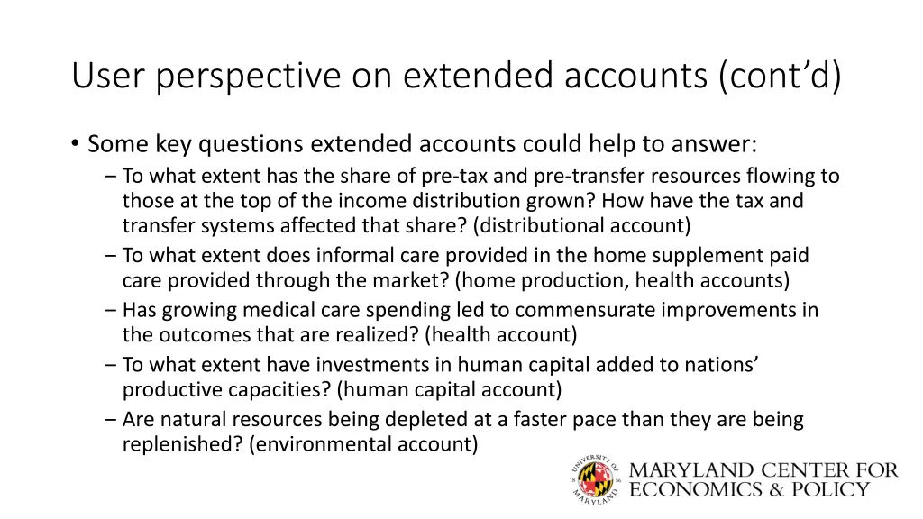 user perspective on extended accounts cont d