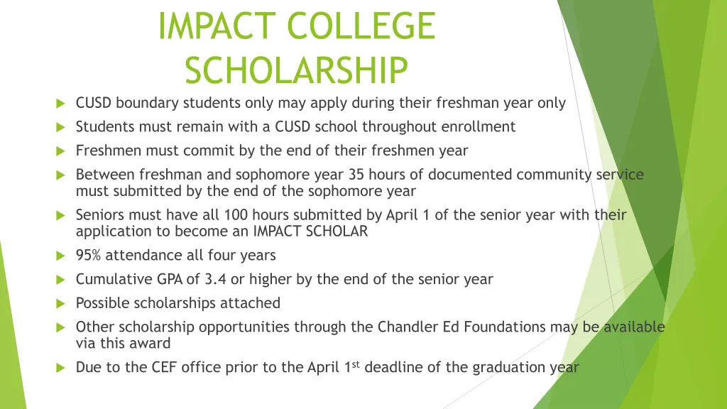 impact college scholarship cusd boundary students